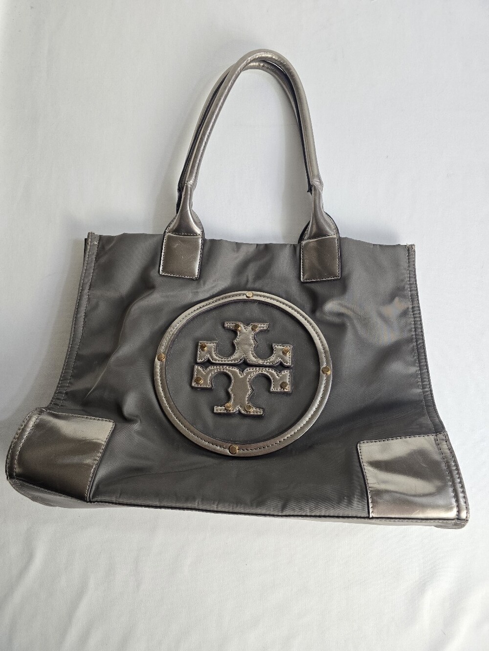 Tory Burch Ella Tote Bag Metallic Gray